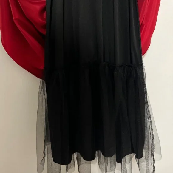 Two-Tone Black & Red Sleeveless Maxi Gown With Sheer Mesh Waist Detail And Gradi - Picture 8 of 15